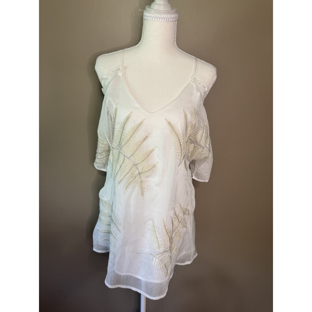 Gimmicks BKE Embroidered Chiffon Cold Shoulder Tunic Blouse White XS GMKR18163